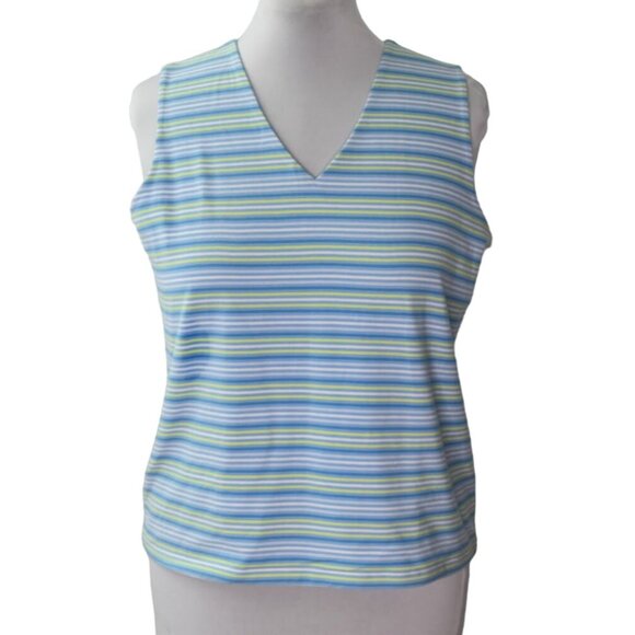 Liz Claiborne Tank Top Womens L Striped Blue Lycra Stretch Lizwear Jeans - Picture 1 of 8